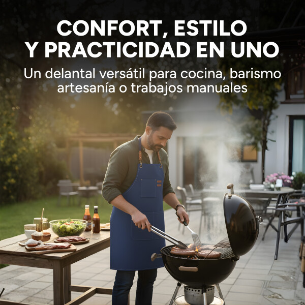 Delantal Gastronómico Jean Cocina Barbería Asado Chef Taller Color Azul