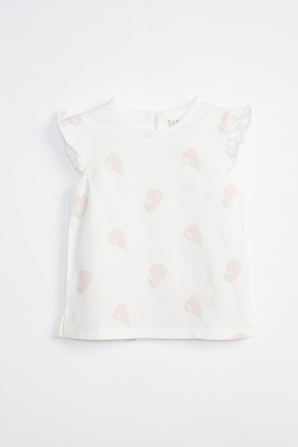 Camiseta sin manga volados Estampa Peras Blanca