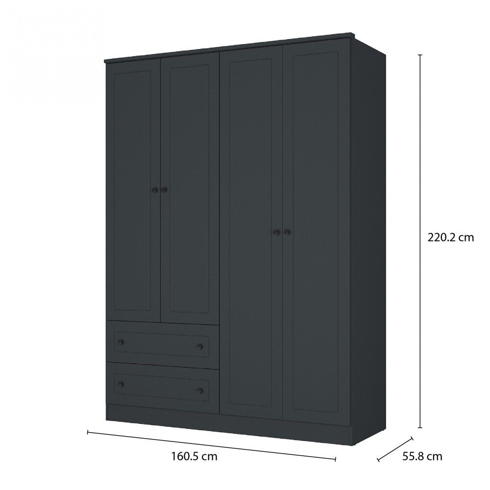Ropero Americano PLUS 4 puertas 2 cajones - 100%MDF Gris