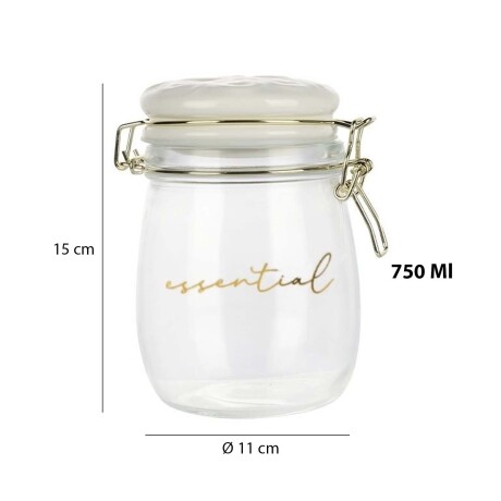 Frasco Recipiente Essential 750Ml en Vidrio y Tapa Cerámica Blanco