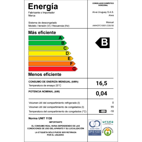 Freezer Horizontal AIWA 99L Dual AWHCFC10001 Blanco AWHCFC10001