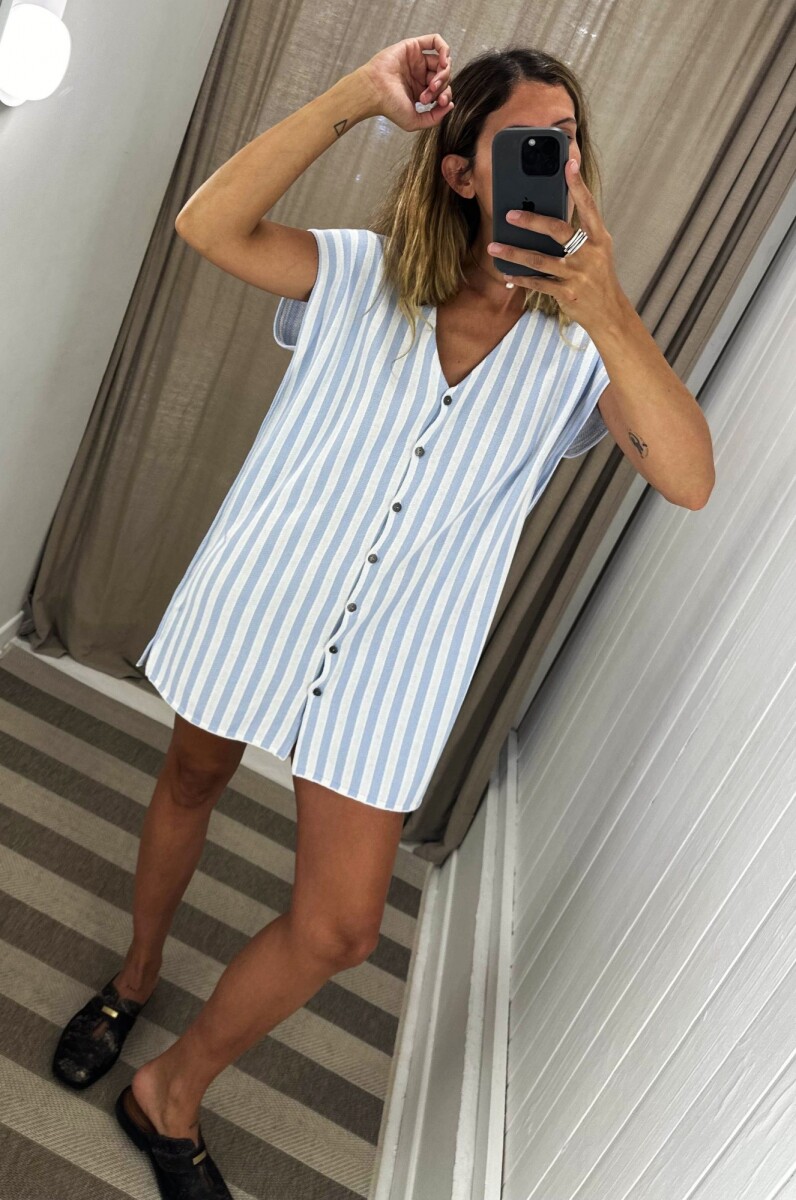 Vestido Libre - Blanco/Celeste 