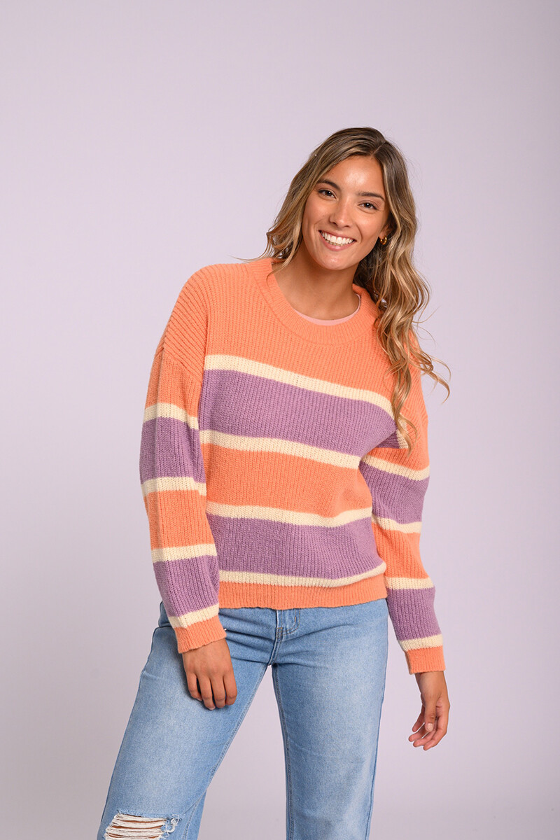 Buzo tejido de punto a rayas - Naranja 