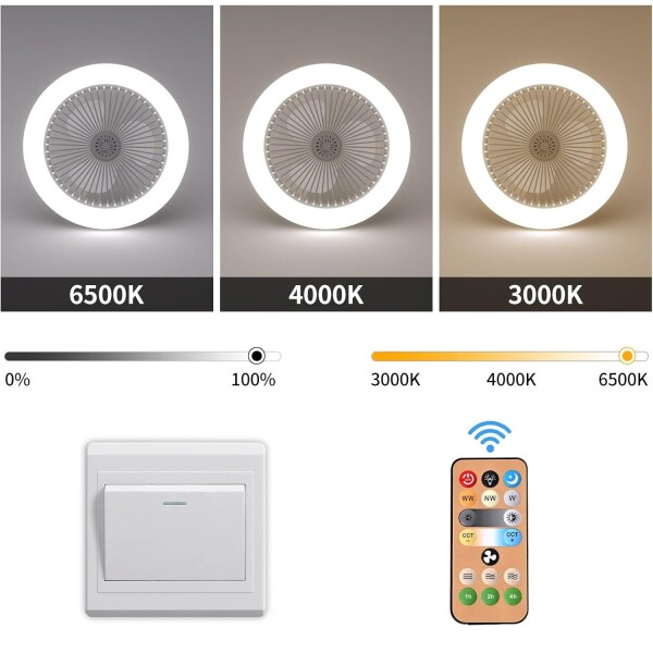 Lampara Led Ventilador Techo Rosca E27 C/ Control Ajustable Variante Color Blanco