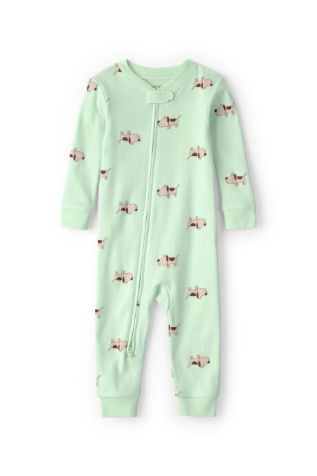Pijama enterito de algodón, verde, diseño perros. Talles 2-5T Sin color