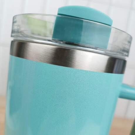 Vaso termico de acero con asa Verde Agua
