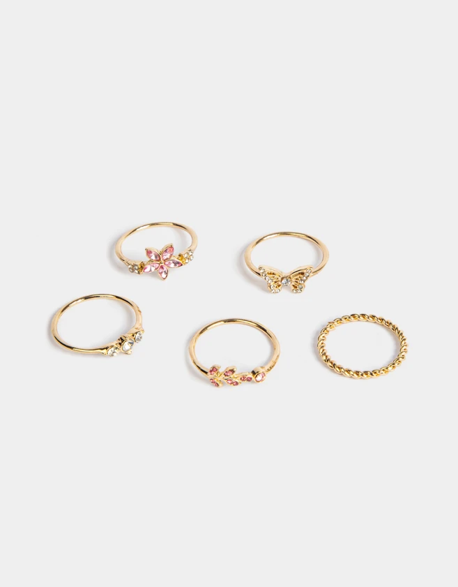 Sets Anillos Con Mariposas Set De Anillos De Metal - Dorado