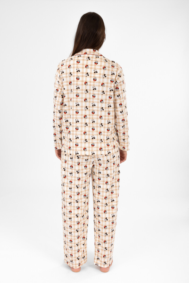 Pijama mickey flannel Beige