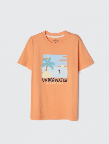 PIJAMA DE NIÑO CON ESTAMPA Y BERMUDA NARANJA