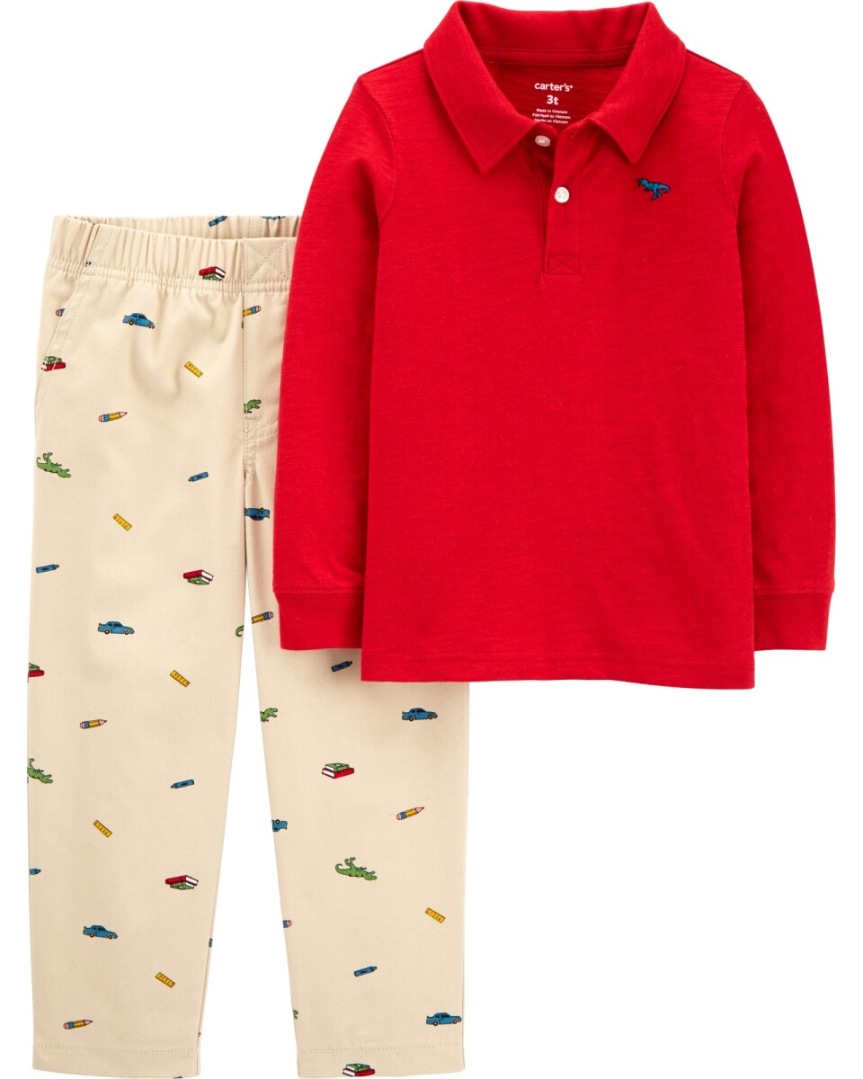 Set dos piezas de algodón, pantalón y remera polo manga larga 