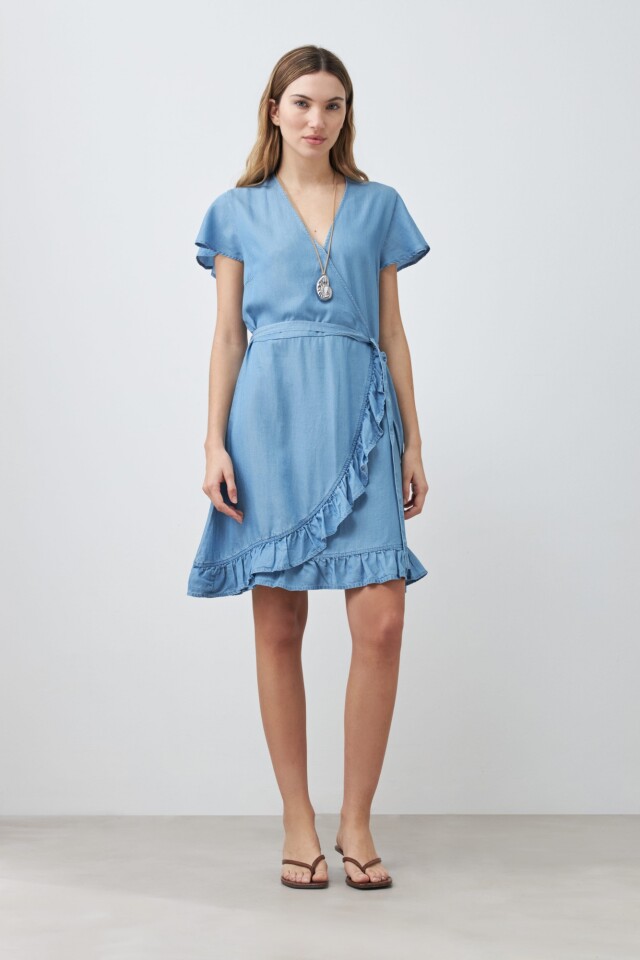Vestido cruzado de lyocell azul claro