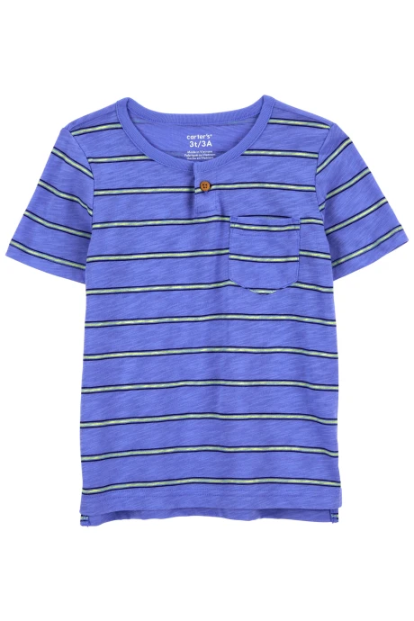 Remera henley de algodón, manga corta diseño a rayas Remera henley de algodón, manga corta diseño a rayas