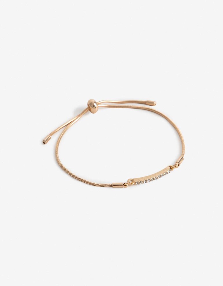 Pulseras Flexibles Strass Pulsera Flexible De Metal Y Strass - Dorado