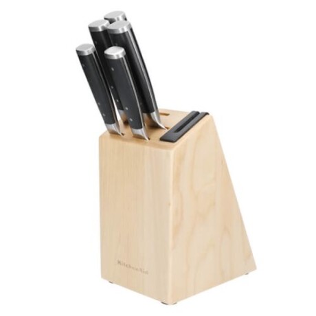 Taco de cuchillos 5 piezas monoblock con afilador - madera Abedul Taco de cuchillos 5 piezas monoblock con afilador - madera Abedul