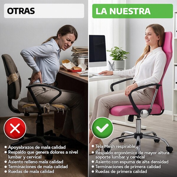 Silla de escritorio Oficina Sillon Ejecutiva Ergonomica giratoria Tela Mesh IMBACK Color Rosa Silla de escritorio Oficina Sillon Ejecutiva Ergonomica giratoria Tela Mesh IMBACK Color Rosa