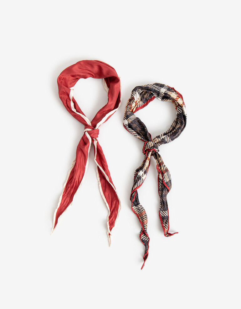 Pañuelos Raso Algodón Geometrico Set X2 Pañuelos Tartan + Rojo - Combinacion Multicolor