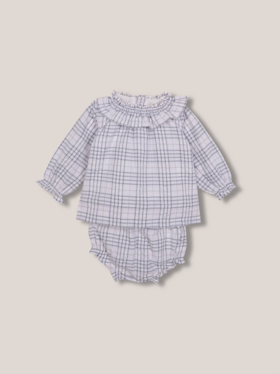 Vestido Smock Cuello Volante Azul Claro