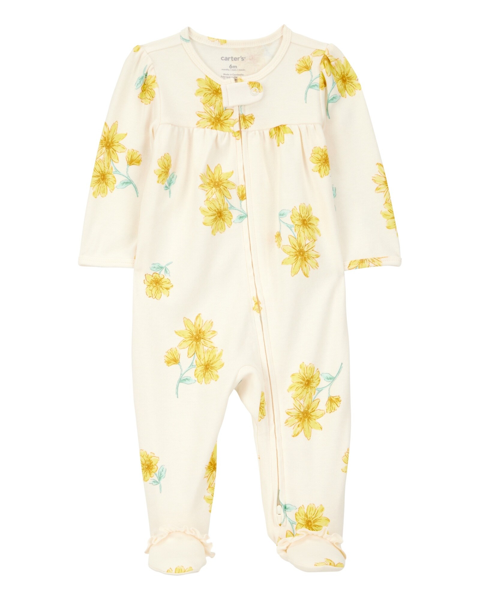 Pijama una pieza de algodón, con pie, diseño floral Sin color