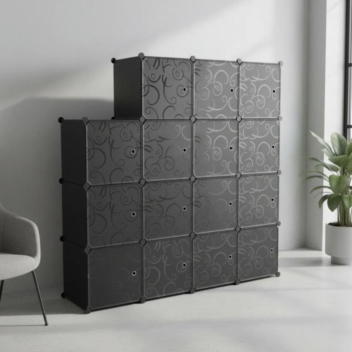 Armario Plástico Lumax 15 Puertas Desmontable Portátil - Negro 