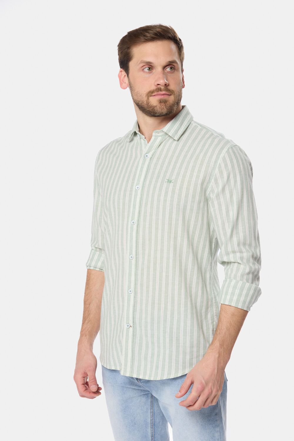 CAMISA RAYADA DE LINO Menta