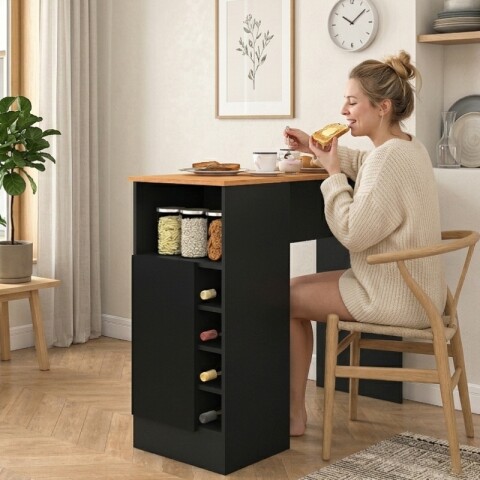 Mueble Barra de Cocina Desayunadora Con Nichos Para Vinos Y Almacenado - Negro / Cinamomo Mueble Barra de Cocina Desayunadora Con Nichos Para Vinos Y Almacenado - Negro / Cinamomo