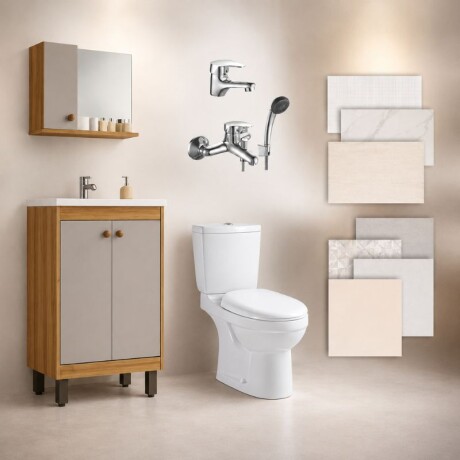 BAÑO COMPLETO N°2 INODORO CON MOCHILA + MUEBLE DE BAÑO 45 CM CON ESPEJO + GRIFERIA + CERAMICA DE PISO Y PARED BAÑO COMPLETO N°2 INODORO CON MOCHILA + MUEBLE DE BAÑO 45 CM CON ESPEJO + GRIFERIA + CERAMICA DE PISO Y PARED