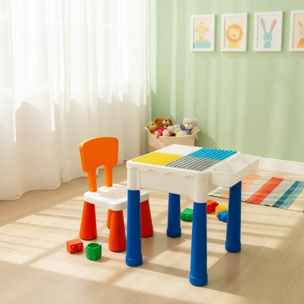 Mesa De Juego Para Bebe De Legos Con Encastre Y Sillita 