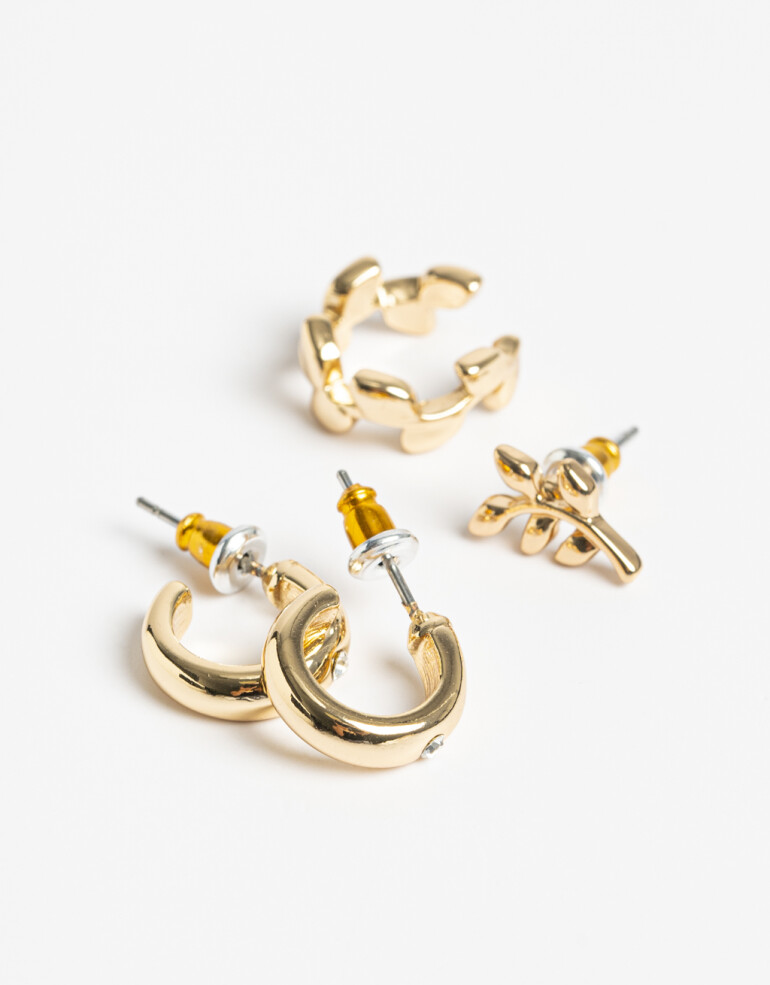 Aros Sets Metal Set De Aros Combinados Bañado En Oro - Dorado