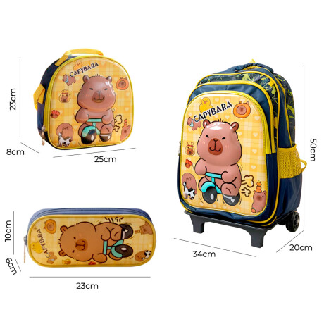 SetX3 Mochila Capibara Carrito Infantil Escolar SetX3 Mochila Capibara Carrito Infantil Escolar