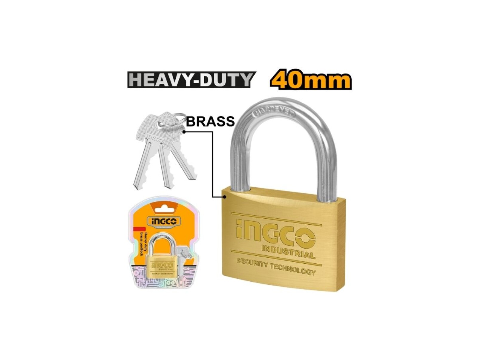 CANDADO BRONCE 40MM INGCO 3 LLAVES 