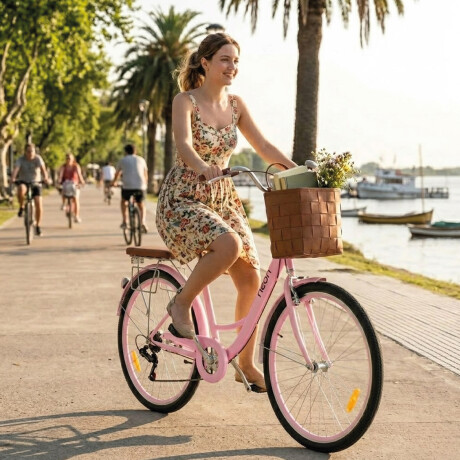 Bicicleta Urbana Rodado 26 con Canasto Vintage Rosa