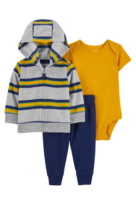 Set tres piezas campera de micropolar, pantalón y body de algodón Set tres piezas campera de micropolar, pantalón y body de algodón