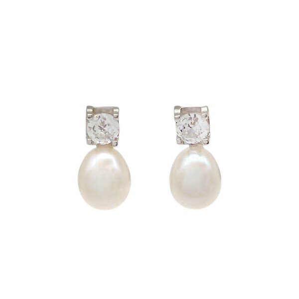 Caravanas Perlas-Plata 925-Con Perla y Zirconia- CA3226 Conperla