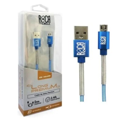 Cable de Datos Roca Mobile Micro USB 2 Metros Carga Rápida Azul Cable de Datos Roca Mobile Micro USB 2 Metros Carga Rápida Azul