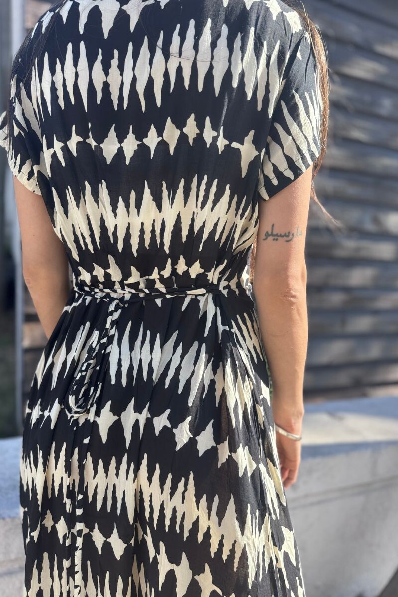 Vestido camisero largo Negro y crema