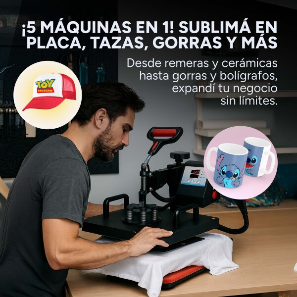Prensa Térmica 5 En 1 Sublimación Remeras Tazas Gorros Jarra Color Negro Rojo