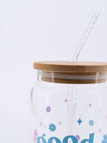VASO VIDRIO CON SORBITO Y TAPA BAMBOO TRANSPARENTE