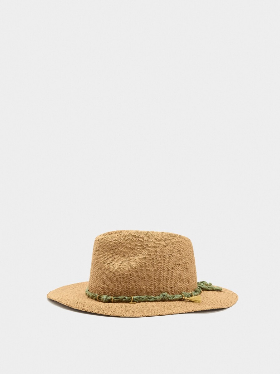 Sombrero Efecto Rafia Con Cordón Y Charms - natural 