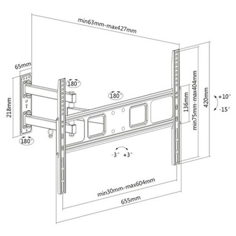 Soporte Brateck c/ Brazo Móvil de Pared TV 37"-70" LPA52-463 Negro