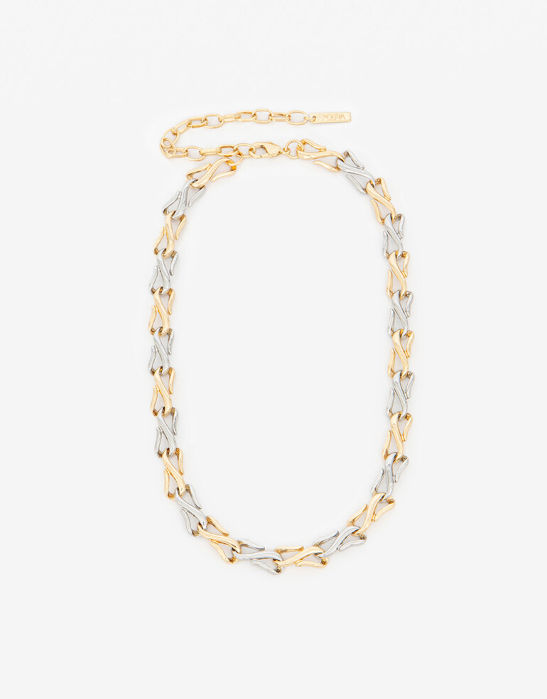 Collares Cortos Metal Collar Corto Eslabones Biplating - Plateado