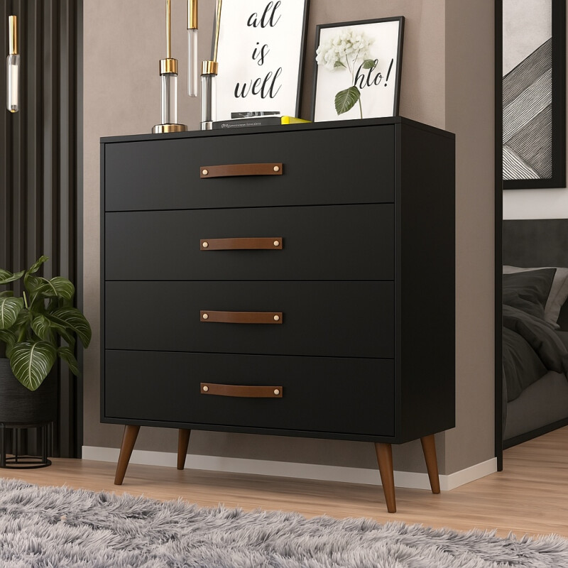 Cómoda Cajonera Padua 4 Cajones Blanca Negro