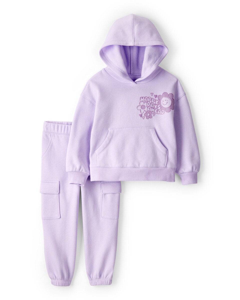 Set dos piezas de algodón, pantalón y canguro, púrpura 