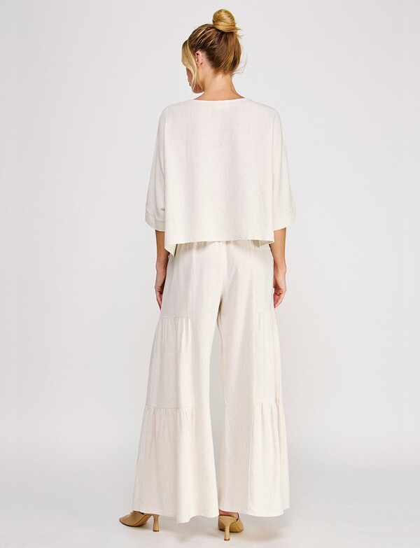 Blusa Crop De Lino Manga Kimono BEIGE CLARO