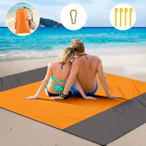 Manta Playa Picnic Camping Tela Oxford 210 X 200 Cm + Bolso Color Naranja
