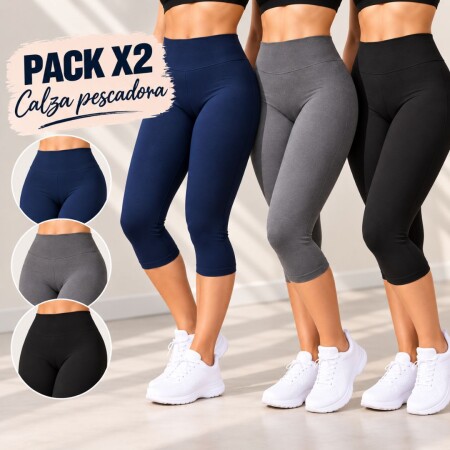 Pack x2 Calzas Pescadora 3/4 capri Tiro Alto de Lycra MULTICOLOR