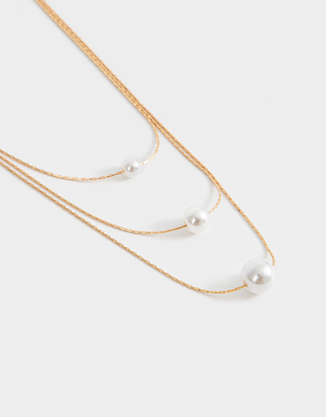 Collares Cortos Perlas Collar Corto Con Perlas - Dorado