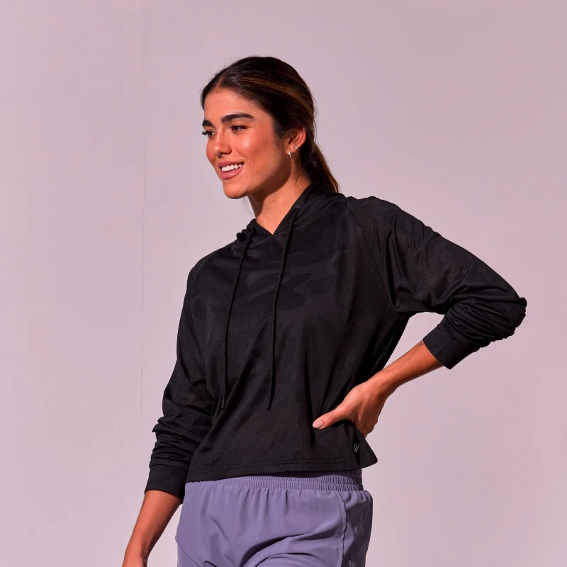 Abrigo Hoody Mesh Crhistie de Mujer Negro