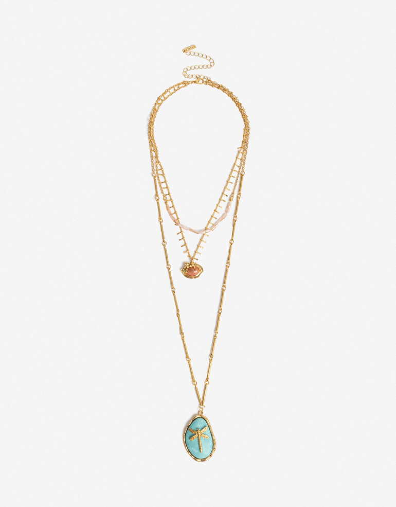 Collares Largos Color Collar Largo Layer Piedra - Combinacion Multicolor