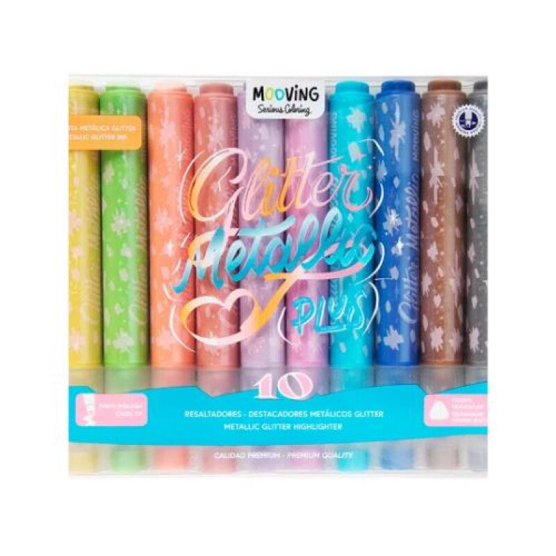 RESALTADORES METALICOS GLITTER MOOVING CAJA X 10 Resaltadores Metalicos Glitter Mooving Caja X 10