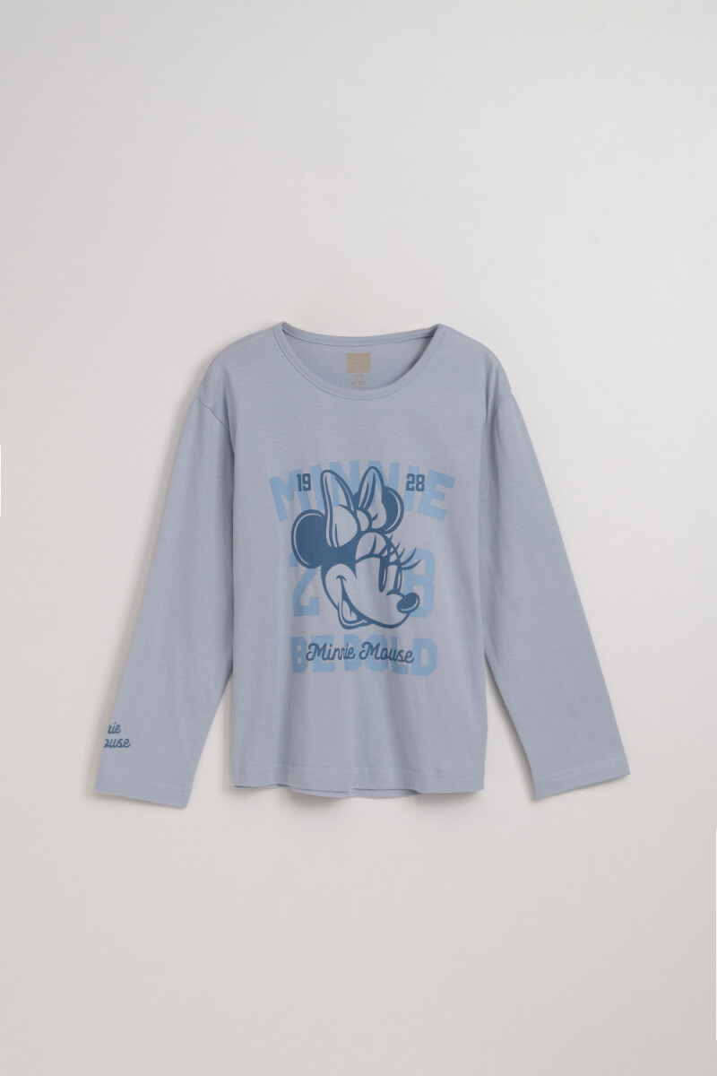 Remera manga larga estampada Minnie Celeste